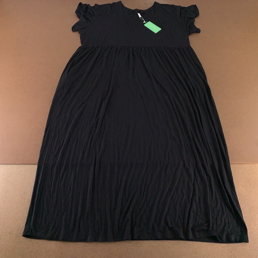 TAOHUADAO Women's 6XL Black Short Sleeve Square Neck Pocketed Maxi Dress NWT